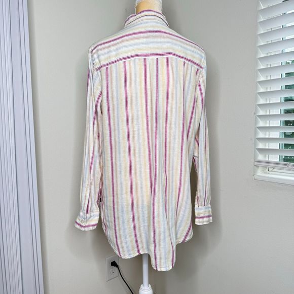 Gap Women Linen Blend Button Down Shirt Boyfriend Blouse Sz M Multicolor Stripes - Picture 2 of 14
